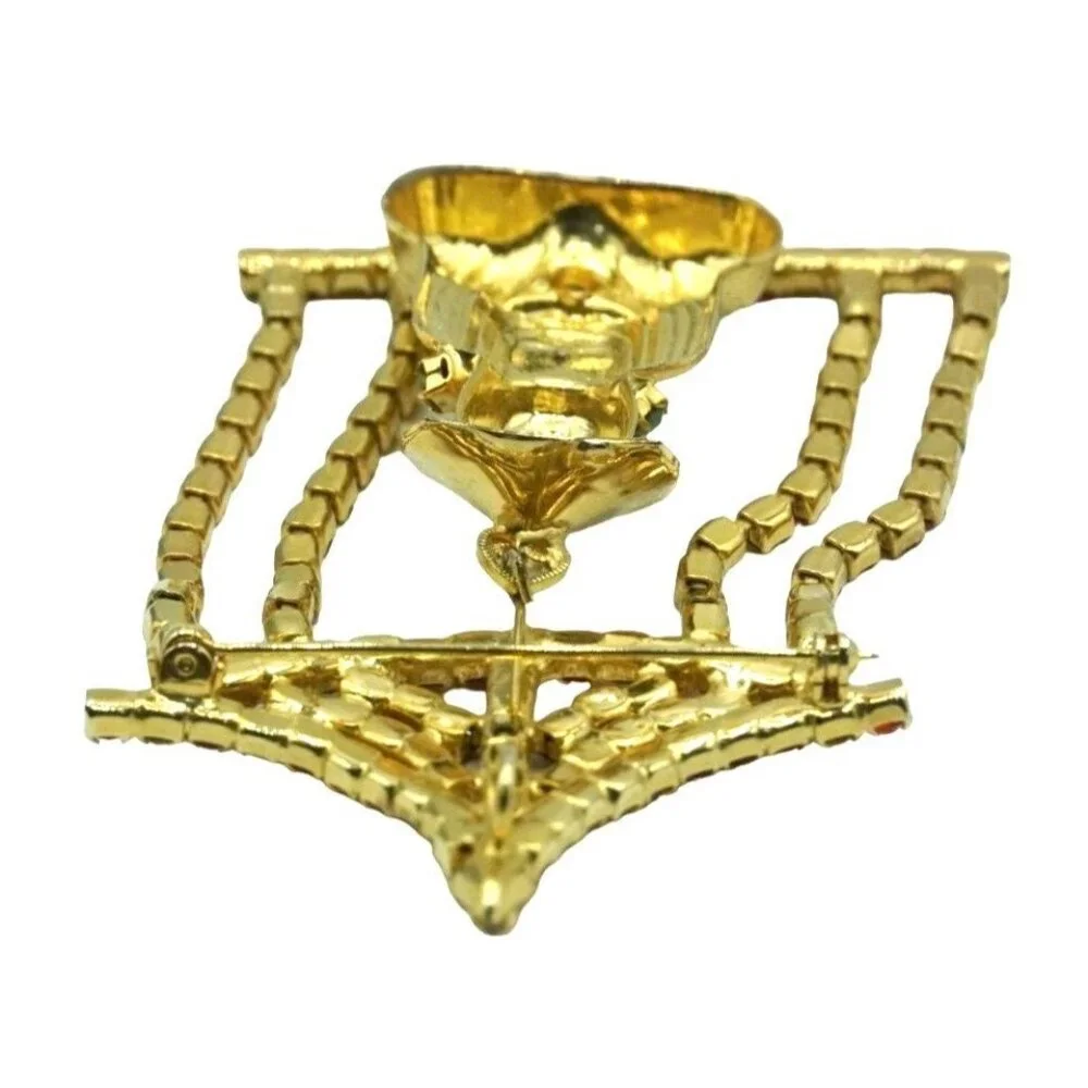 Vintage Rhinestone Pagoda Brooch Asian Articulating Designer Jewelry Pin Pendant
